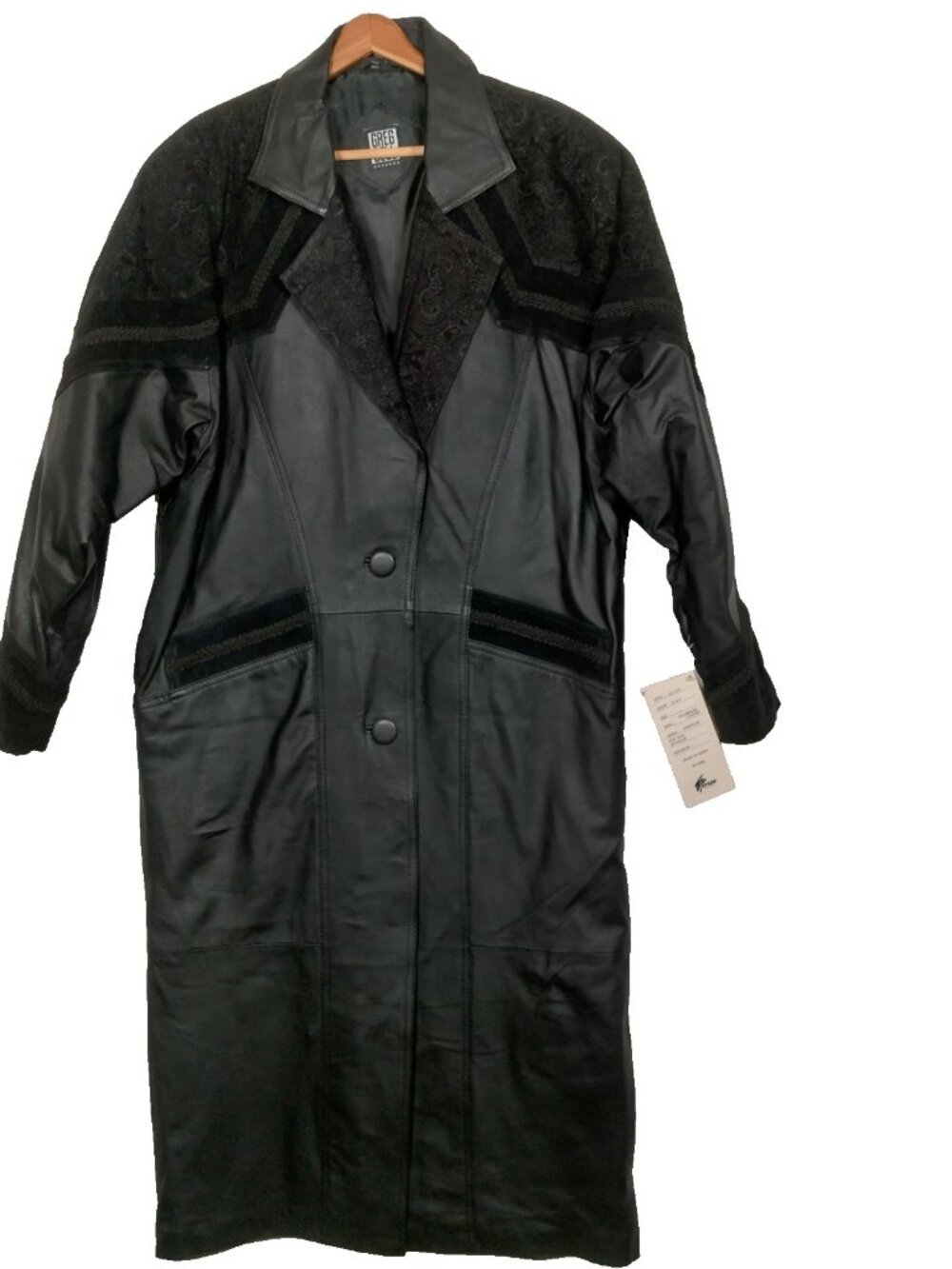 Vintage 1990s Greg Bell Leather Trench Coat Women Large Matrix Button READ